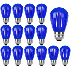 LRSUEYSKIN S14 Blue LED Bulb S14 Replacement LED Light Bulbs 2W Plastic Shatterproof LED Night Bulb E26 Base S14 String Light Waterproof Vintage Bulb for Christmas Wedding Party Patio,15 Pack (Blue)
