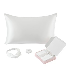 AFIRMLY Pillowcase Mulberry Silk Gift Set, Luxury 19 Momme Silk and Tencel 1 Queen Size Pillow Case, with 1 Hair Band 1 Hair Scrunchies, Delicate Care, Elegant Packaging, Choice of Gift (1, Cream)
