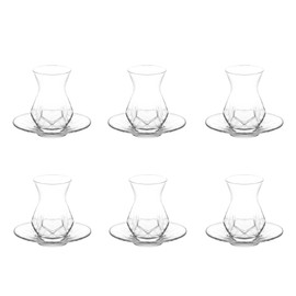 LAV Turkish Tea Set, Alya Tea Set, Turkish Teacups and Plates, Clear Glasses and Saucers, Special Design Turkish Tea Glasses with Coasters, 12 Pcs, 5.5 Oz (165 cc) (12 Pcs)