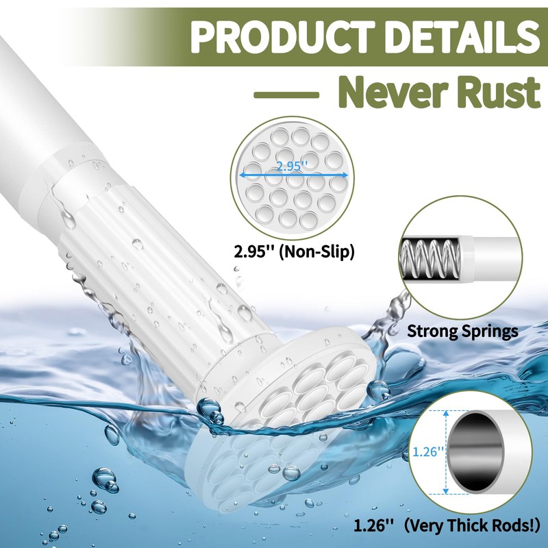 White Tension Curtain Rod 51-165In, Long Adjustable Tension Rods No