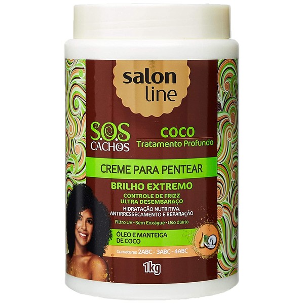 Linha Tratamento (SOS Cachos) Salon Line - Creme para Pentear de Coco Tratamento Profundo 1000 Gr - (Salon Line Treatment (SOS Curls) Collection - Deep Treatment Coconut Combing Cream Net 35.27 Oz)