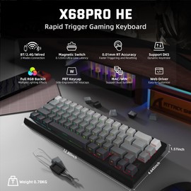 ATTACK SHARK X68 PRO HE Wireless Rapid Trigger Gaming Keyboard with Adjustable Actuation,8K Polling Rate,Hall Effect Magnetic Switch,Hot-Swap,RGB Backlit,BT/2.4GHz/Wired,for FPS Games-Moonlit Night