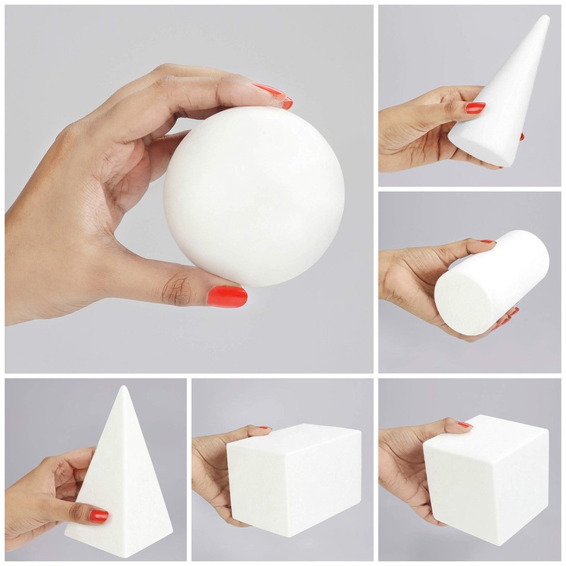 BELLE VOUS Geometric Shapes 3D White Foam (Pack of 6)