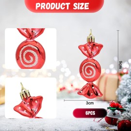 Bliceon 6 Pieces Christmas Candy Ornaments, Christmas Tree Candy Hanging Decorations, Ornament Sweet Shaped Baubles Hanging Pendants for Xmas Party Home Decor, Red Glitter Candy for Christmas Tree