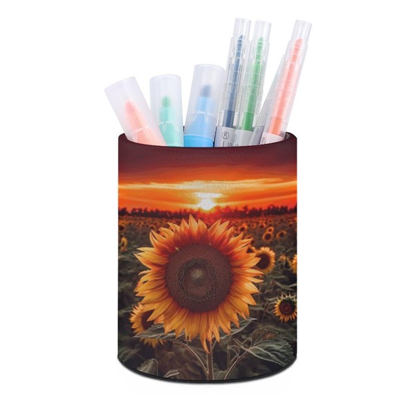 HKMNTGD Pen Holder for Desk, Sunset Sunflower Printed Pencil Cups