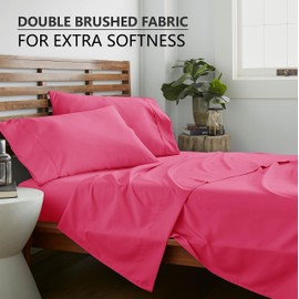 American Home Collection 3 Piece Twin Sheet Set - 16-Inch Deep Pocket - Ultra Soft Microfiber Twin Size Bed Sheets - Breathable, Wrinkle Free, Easy Care - Oeko-Tex Certified (Twin, Pink)