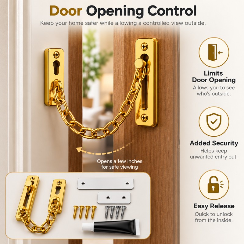 Stainless Steel Door Chain Lock, Heavy Duty Spring Loaded Press