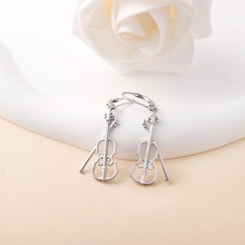 Violin Dangle Earrings for Women - 925 Sterling Silver Music Violin Dangling Drop Earrings for violinists Music Lover Concert Birthday Jewelry Gifts (Violin)