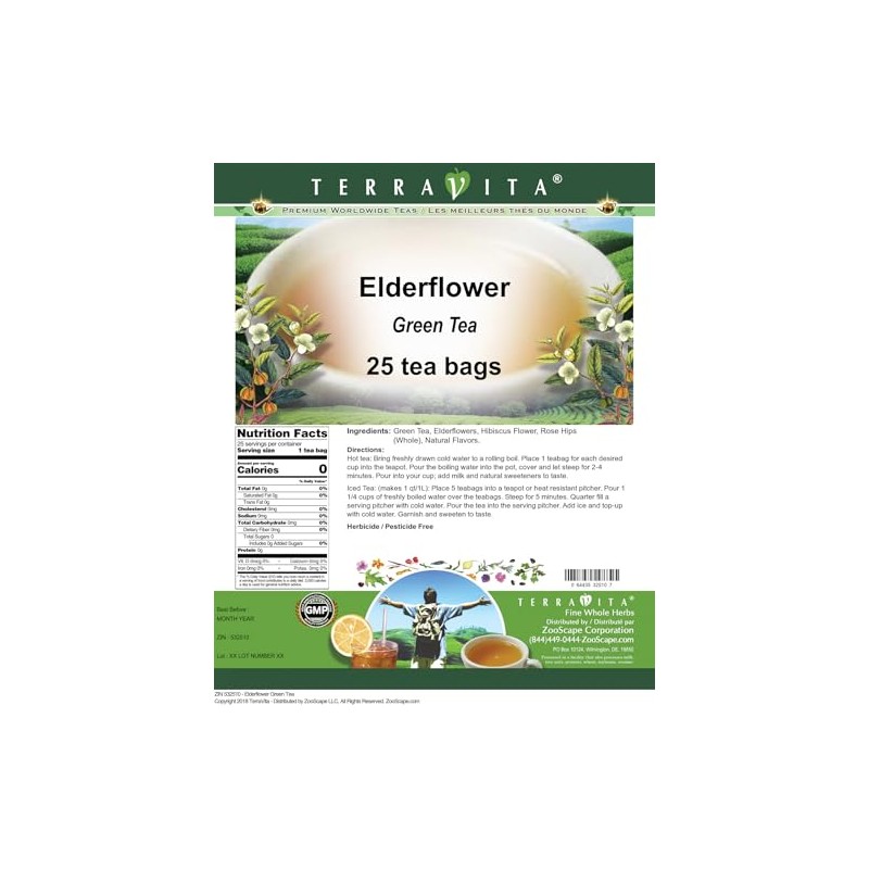 Elderflower Green Tea (25 Tea Bags, ZIN: 532510)