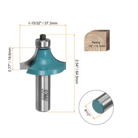 sourcing map Roundover Router Bit 1/2 Shank 1/2" Radius Carbide Tipped Edge Rounding Over Bit with Bearing Guide, Woodworking Milling Tool, Cyan
