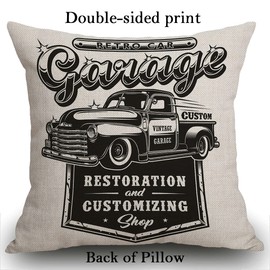 Smooffly Throw Pillow Cover Home Decor Retro Car Repair Garage Sign with Retro Style Truck Pillow Case Decorative 18 x 18 Inches Outdoor Cushion Couch Sofa Pillowcase