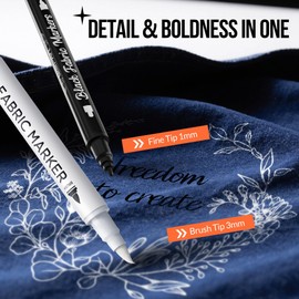 Fabric Marker for Clothes 2PCS, Wash-Resistant, No Bleed, Quick Dry Professional Dual Tip Pen, Permanent Paint for Clothing, Canvas Cover Stains, DIY Art Crafting White &Black