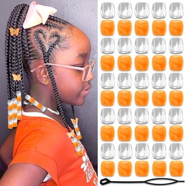 VENOFEN 50PCS Orange Hair Beads Cute Braids Accessories Clear Pony Bead for Locs Hair Decoration for Girls Dreadlock Jewelry Beads Kit with Tool