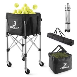 YOOKOO Tennis Ball Hopper Holds 200 Balls, Foldable Tennis Ball Basket with Adjustable Height, Easy to Carry with Storage Bag for Tennis Training and Teaching