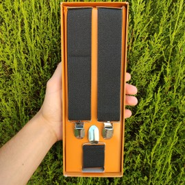 Naunna Braces for Men and Women [35mm Wide] - Braces with Basic Design, Elegant and Retro Y Shape Style with 3 Adjustable Metal Clips, Ideal for Business and Wedding, black