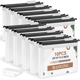 10 Pack Extra Capacity Hanging File Folders Letter Size Plastic File Folder Reinforced Tabs with Heavy Duty 2 Inch Expansion & Black Insert Gasket for Filing Cabinet Durable Hang Folders