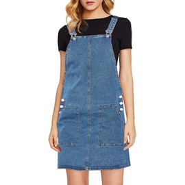 luvamia Women'S Juniors Casual Straps Denim Overall Pinafore Dress With Pockets Blue Overalls For Girls Short Rompers For Women Summer Jean Overalls Woman