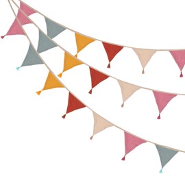 PATIKIL Pennant Banner Flags with Tassel 2 Pcs, 10Pcs Double-Side Fabric Cotton Triangle Flags 8.5Ft Bunting Pennant Garland for Birthday Party Wedding Room Decor, Multicolored Series