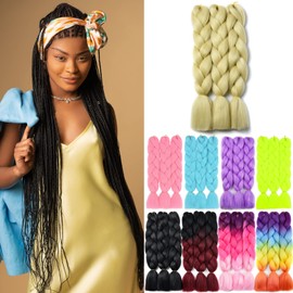 YAMEL Braiding Hair Extension, Kanekalon Braiding Hair for Braiding Crochet Twist Box Braids Hair 24 Inch 3 Piece Natural Blonde Jumbo Braiding Hair