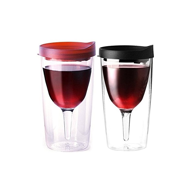 Vino2Go Double Wall Acrylic Tumbler with Merlot with Black Lids,