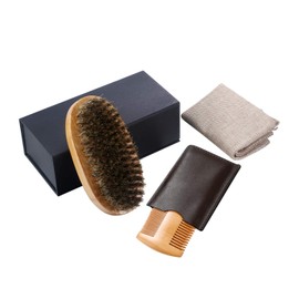 JewelryWe Men's Beard Care Set, Beard Brush with Boar Bristles and Beard Comb in High-Quality Gift Box, Father's Day Gift
