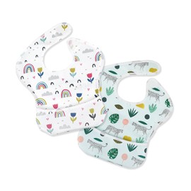 DEJEXEGO Baby Apron, Baby Apron, For Children, Nursery School, 3D Pockets, Baby Food Bib, Waterproof, Lightweight, Kindergarten, Machine Washable, Set of 2, Set H