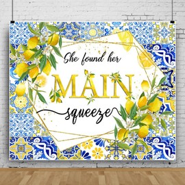 Pnylzzyxh Lemon Bridal Shower Backdrop She Found Her Main Squeeze Backdrop Blue Tile Floral Bride to Be Miss to Mrs Engagement Party Decorations Banner Photography Background Studio Props 10x8ft
