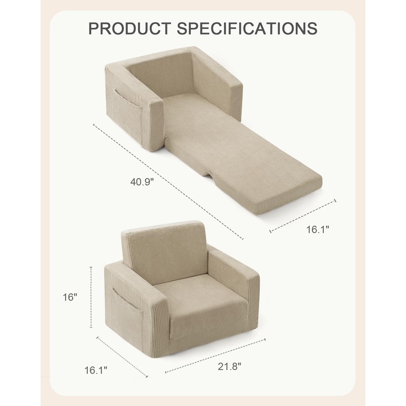 Jouha Toddle & Kids Chair,2-in-1 Soft Toddler Couches That Fold
