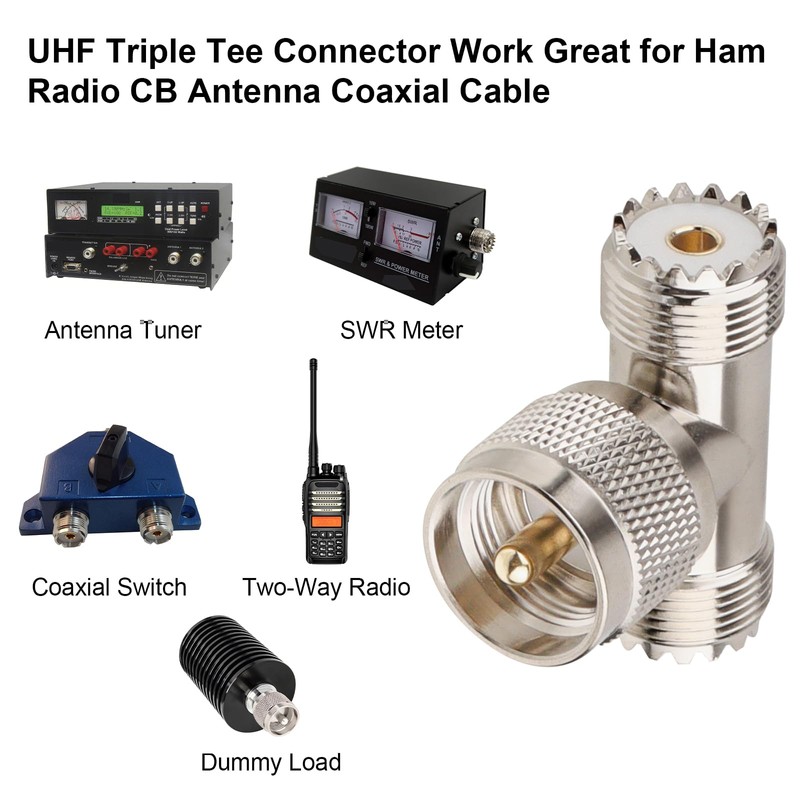 UHF Male to UHF Female T-Connector Adapter 2 PCS, PL259