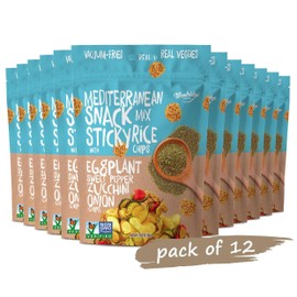 Woodridge Snacks | Vacuum Fried Veggies with Sticky Rice Chips | Mediterranean Mix | 12 Pack | 1.06 OZ (30g) Bags