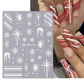 Christmas Nail Stickers for Nail Art,5D Embossed Xmas Lights Nail Decals Snowflake Feather Nail Designs Self-Adhesive Nail Art Supplies Christmas Nail Charms Manicure Decoration for Women, 3Pcs