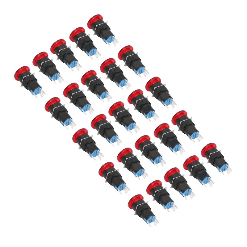 25Pcs Button Switch Mushroom Head Self Locking Push Switches with