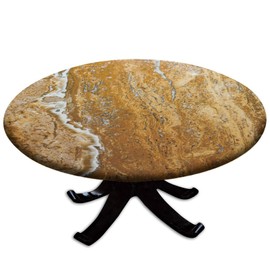 Marble Round Fitted Polyester Tablecloths, Yellow Gold Marble Elastic Edge Home Decorative Tablecloth, Stain & Wrinkle Resistant Table Cover for Garden Patio Picnic Use, Fit for 28" Round Table