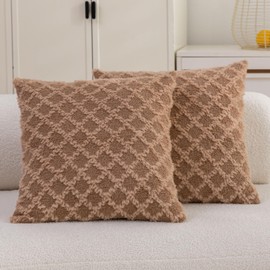 Home Brilliant Set of 2 Super Soft Faux Fur Cushion Covers 45 x 45 Couch Pillow Covers for Bedroom Spring Decor, Light Brown