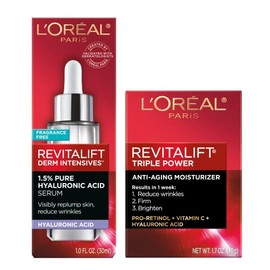 L'Oreal Paris Revitalift - Suero facial de ácido hialurónico puro 1.5% + crema hidratante facial antienvejecimiento triple potencia, 1 kit