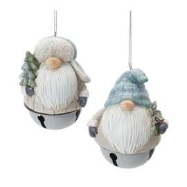 Melrose 12ct Blue and Ivory Gnome Sleigh Christmas Bell Ornaments 4.25"