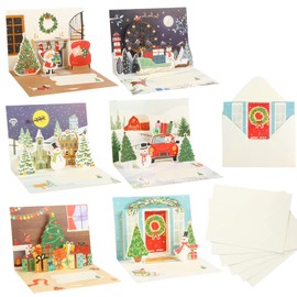 SULOLI 3D Pop Up Christmas Greeting Cards, 6 Pack Xmas Gift Cards with Envelopes Santa Elk Snowman Holiday Cards for Christmas Season Kids and Family Greetings