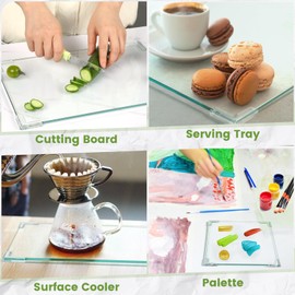 8''x10'' Small Tempered Glass Cutting Board for Kitchen Counter, HQAUT Clear Cutting Board for Countertop with Non-Slip Feet, Glass Palette Scratch, Heat and Shatter Resistant, Easy to Clean