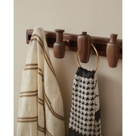 Wall-Mounted Coat Rack with 4 Adjustable Vase-Shaped Hooks – Black Walnut Customizable Sliding Hook Spacing, Wooden Organizer for Entryway, Bedroom, Bathroom, or Kitchen – Modern Minimalist Design