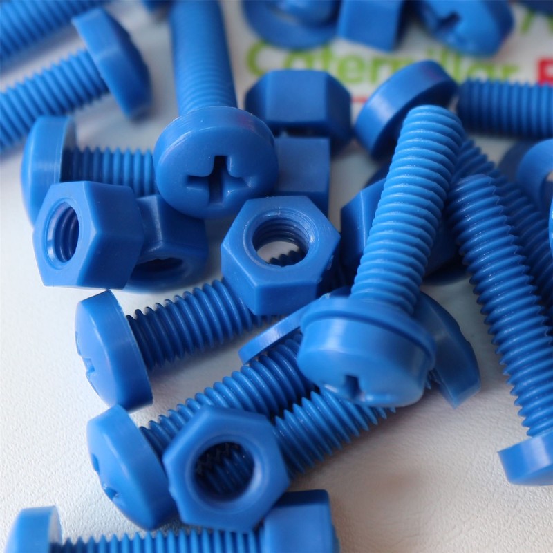 20 x Blue Pan Head Screws Polypropylene (PP) Plastic Nuts