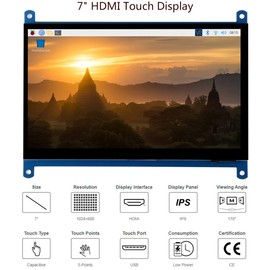 waveshare 7inch HDMI LCD IPS Capacitive Touch Screen 1024×600 Display Monitor Compatible with Raspberry Pi 5/4B/3B+/3B/Pi Zero W/Zero 2W/Pico/Pico W/Pico 2/Pico 2WJetson Nano/Win10/8/7,etc.