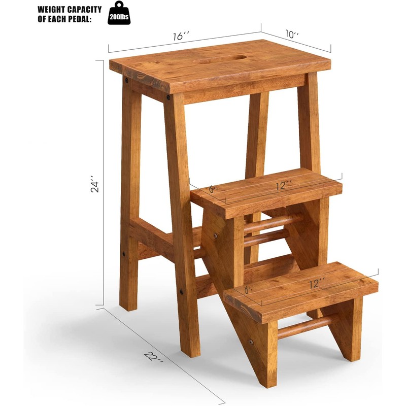 GLACER 3-Tier Folding Step Stool, Portable Wood Step Ladder for