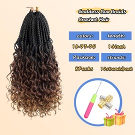 Goddess Box Braids Boho Braids Crochet Hair For Black Women Pre Looped, Knotless Boho Crochet Braids, Bohemian Crochet Hair Box Braids(14 Inch (Pack of 8), 1B-33-30)