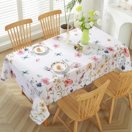 SASTYBALE Spring Summer Tablecloth Rectangle 60 x 120 Inch Oil Proof Wrinkle Free Floral Butterfly Watercolor Table Cloth, Non Slip Polyester Table Cover for Dining, Party, Indoor, Outdoor, Pink