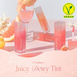 dasique Juicy Dewy Tint (14 Peach Crush) 0.12 oz | Light Application with moisture | Long-wearing Glossy Lip Stain, Non-sticky | Vegan, Cruelty-free | K-beauty
