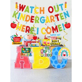 Watch Out Kindergarten Here I Come Banner, First Day of Kindergarten Decorations, Welcome Back to Kindergarten Banner, Back to School Decorations, Kindergarten Classroom Decorations(Pre-assembled)