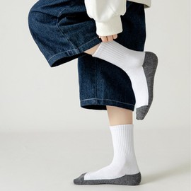 Fjquamitix Girls White Ankle Socks 3-13 Years White With Gray Patchwork Bottom Breathable Everyday Socks For Spring Summer (UK, Age, 3 Years, 5 Years, Regular, 6, Black&Grey)