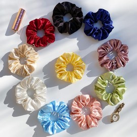 SILVR BEAR Premium Satin Hair Scrunchies for Women, Vegan Softer than Silk Hair Ties, Scrunchies for Women and Girls, 10 Pack, Pastel Shades Collection