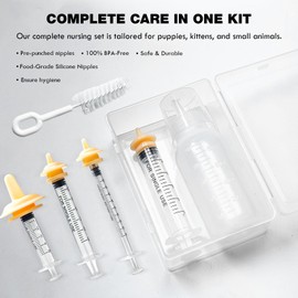 Newborn Pet Feeding Kit, 100ml Small Animal Nursing Bottle with BPA-Free Nipple, Oral Syringe, Measuring Cup & Cleaning Brush for Kittens, Puppies, Rabbits, Squirrels | Safe Hygienic Milk Feeder Set