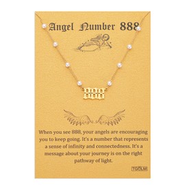 TGOLM 888 Necklace Gold Plated Stainless Steel Faux Pearl Choker Angel Number Chain Gift for Women 16"